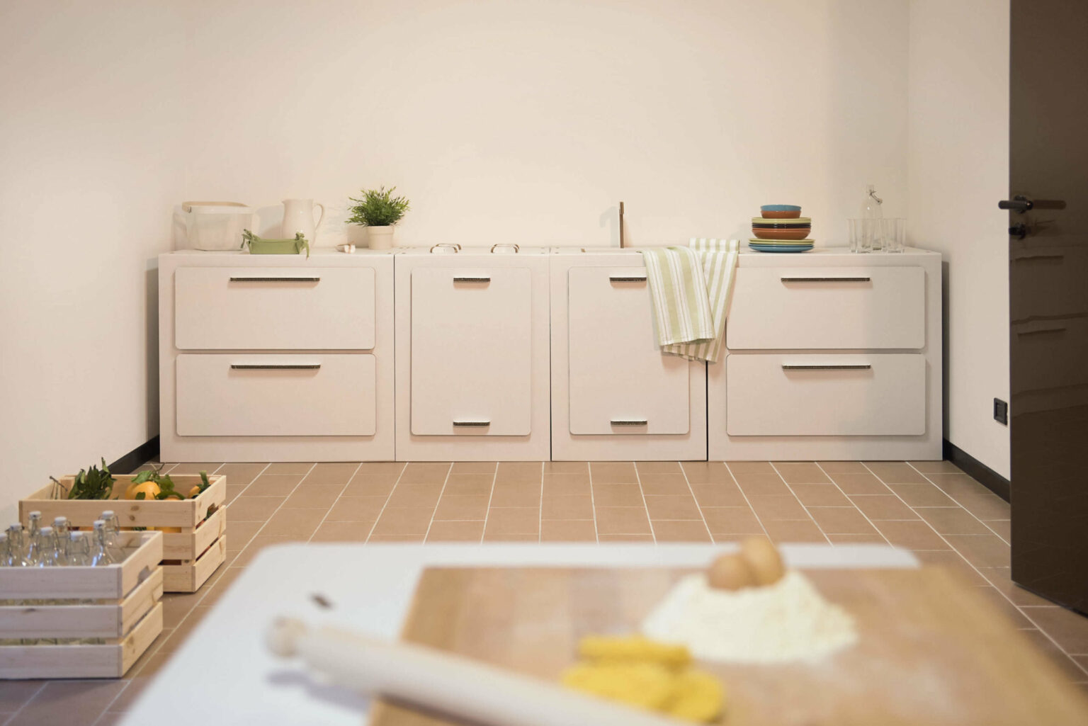 allestimento zona living in cartone