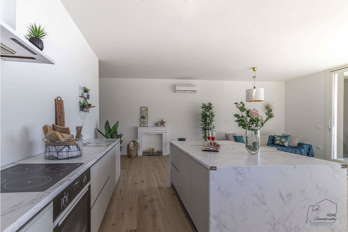 cucina stampata in marmo per home staging