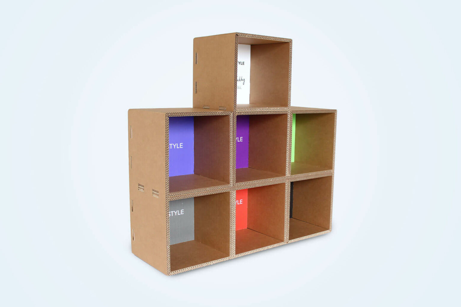 Composizione espositori modulari in cartone tetris