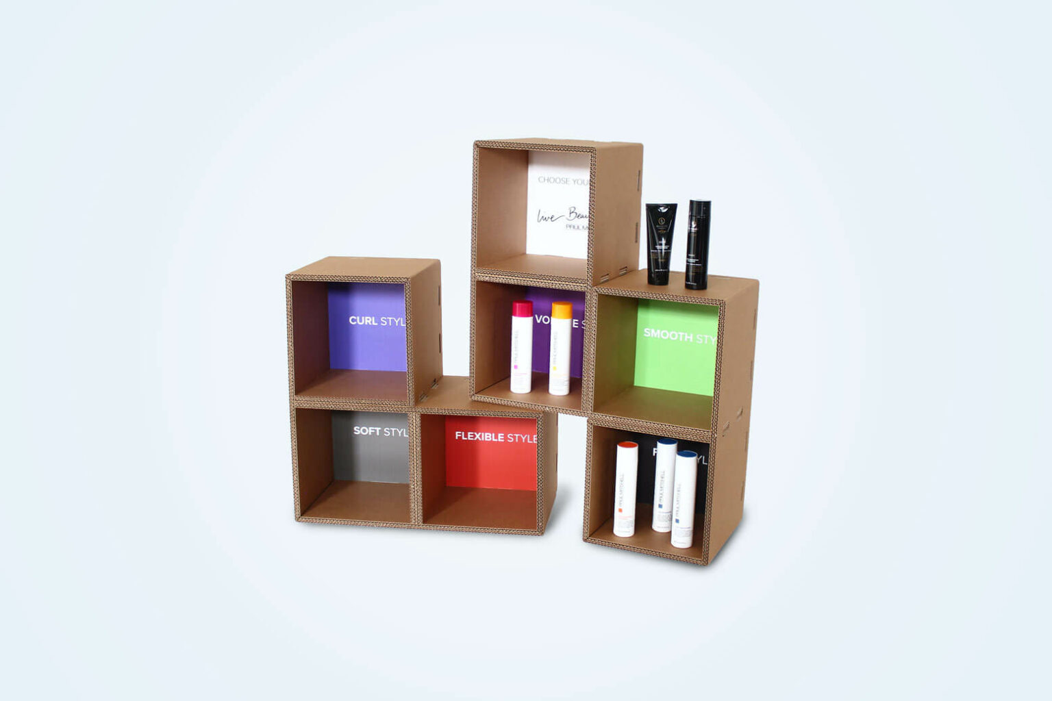 Espositori modulari in cartone stile tetris