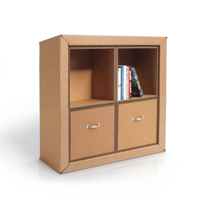 Libreria in cartone con 2 cassetti