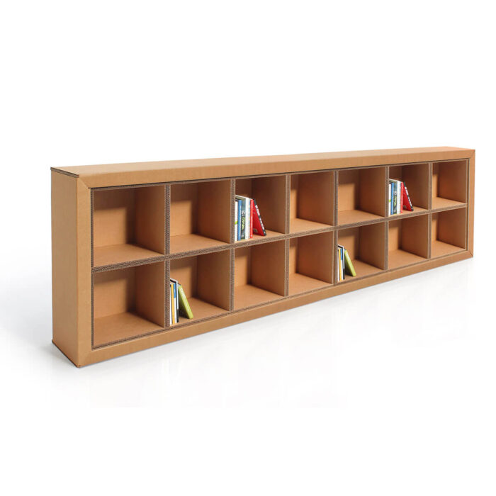 Libreria in cartone larga e bassa