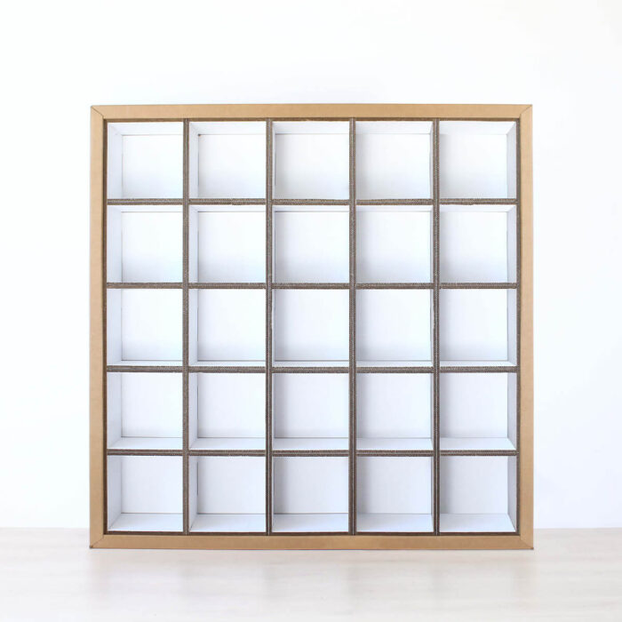 Libreria in cartone flua bianco e avana