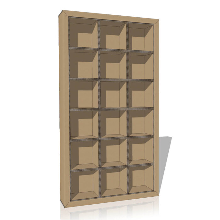 Libreria in cartone 3 colonne render