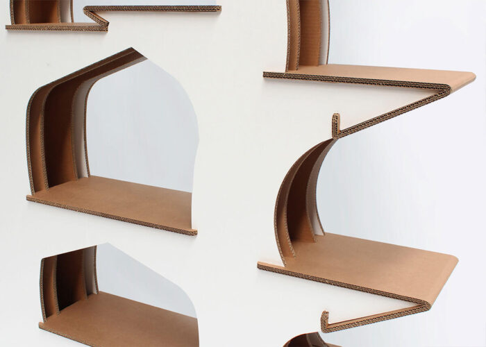 libreria ad albero in cartone per arredo negozi