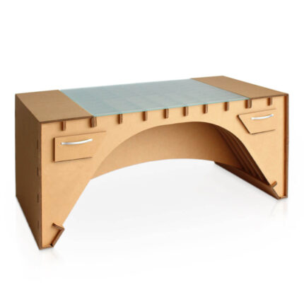 Scrivania direzionale in cartone con inserto in vetro 'Trayo'