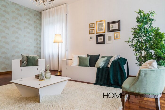 home staging in cartone per allestimento temporneo - Zona salotto