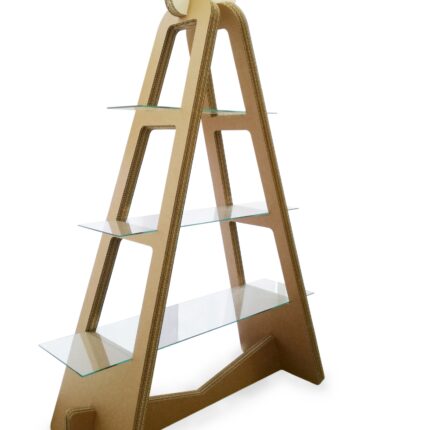 Espositore bifacciale in cartone con ripiani in vetro 'Mutta'