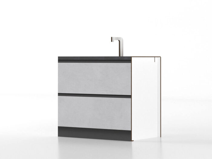 Cucina Pop Up Fronte Gres Top Antracite Base larga 90 con Lavandino